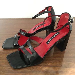 Nine West Women's Strappy Heeled Dress Sandals - shiny black, size 7 M